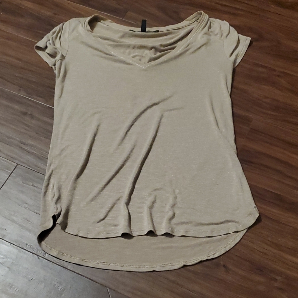 White House Black Market Light Beige Draped V-Neck Short Sleeve Tee